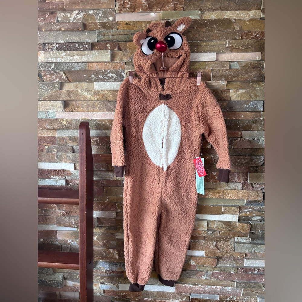 Rudolph the Reindeer plush onesie sleepwear xsmall 4/5 kids